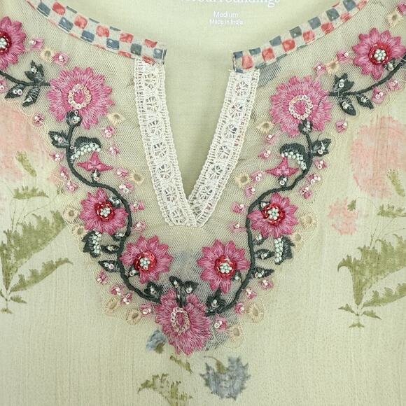 Soft Surroundings Serenata Tunic Top Blouse M Sheer Embroidered Boho Fairy Artsy - Picture 7 of 16